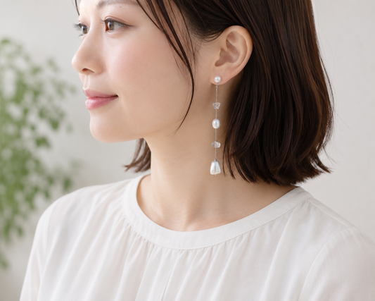【淡水パール】 ロングピアス(シルバー)箱入り