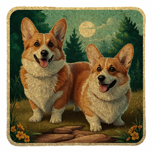【受注生産】2匹のコーギーのコースター（コルク）