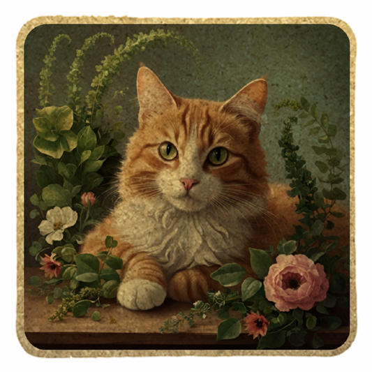 【受注生産】花に囲まれた猫のコースター（コルク）