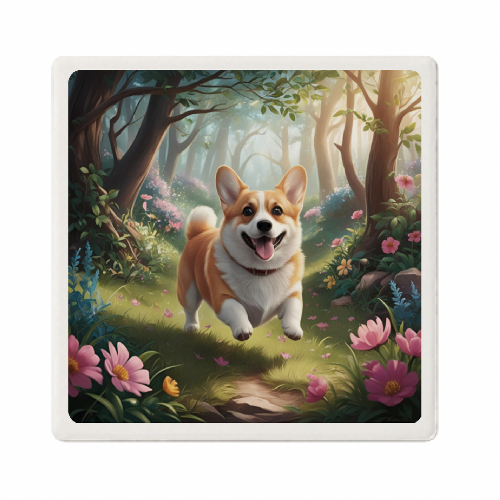 【受注生産】森の中のコーギーのコースター（白雲石）