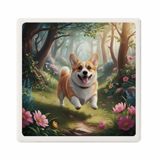 【受注生産】森の中のコーギーのコースター（白雲石）