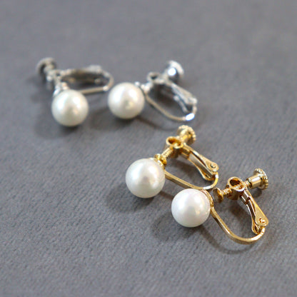 【貝殻パール】一粒イヤリング (シルバー)
