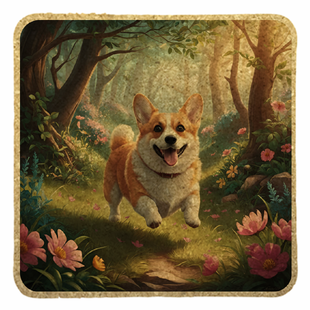 【受注生産】森の中のコーギーのコースター（コルク）