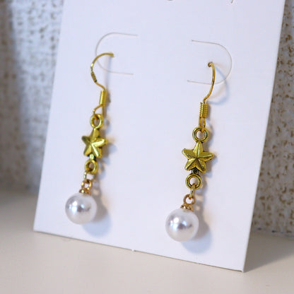 【プラスチックパール】スター＆パールドロップピアス（ゴールド）（箱つき・箱なし選択可能）