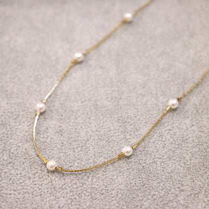 【淡水パール】９粒パールネックレス（ゴールドスネークチェーン）（箱付き）