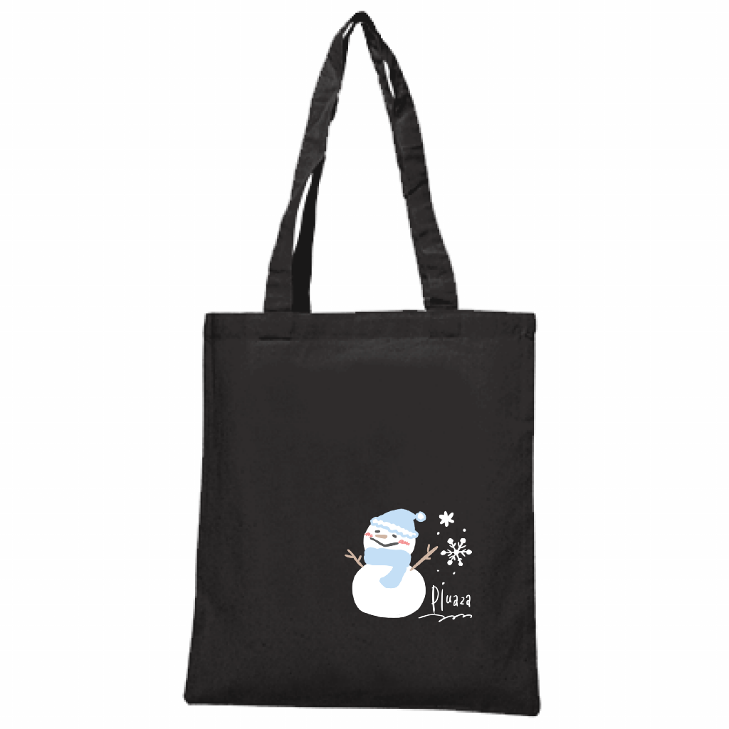 【受注生産】コットン薄手トート(M) / 雪だるま (黒生地)
