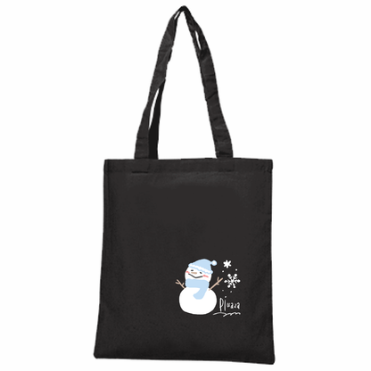 【受注生産】コットン薄手トート(M) / 雪だるま (黒生地)