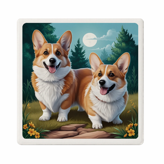 【受注生産】2匹のコーギーのコースター（白雲石）