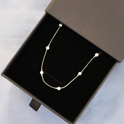 【淡水パール】９粒パールネックレス（ゴールドスネークチェーン）（箱付き）