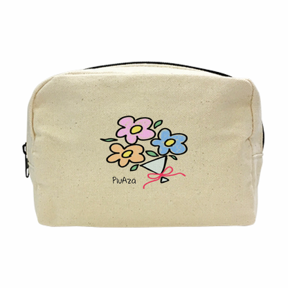 【受注生産】キャンバス厚手ポーチ/ フラワー (角底マチあり）