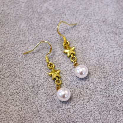 【プラスチックパール】スター＆パールドロップピアス（ゴールド）（箱つき・箱なし選択可能）