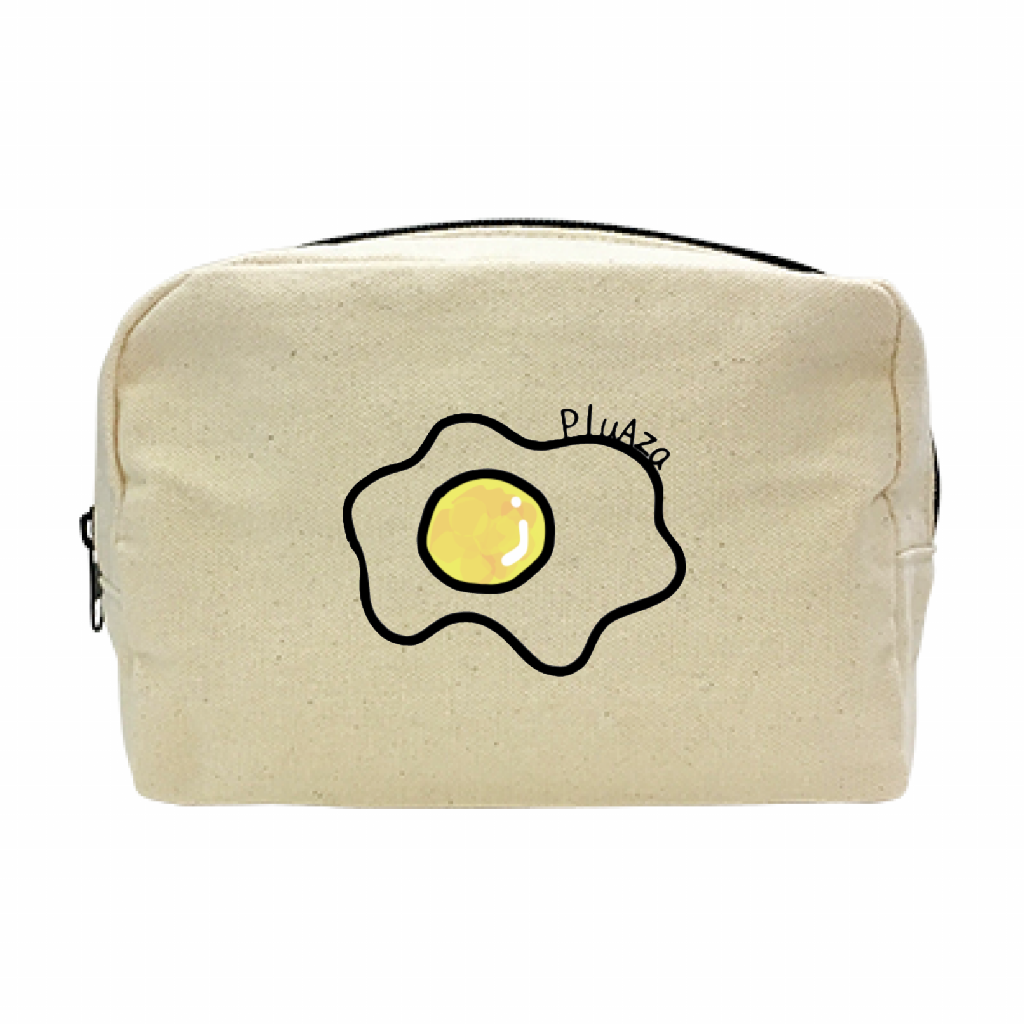 【受注生産】キャンバス厚手ポーチ/ 目玉焼き (角底マチあり）
