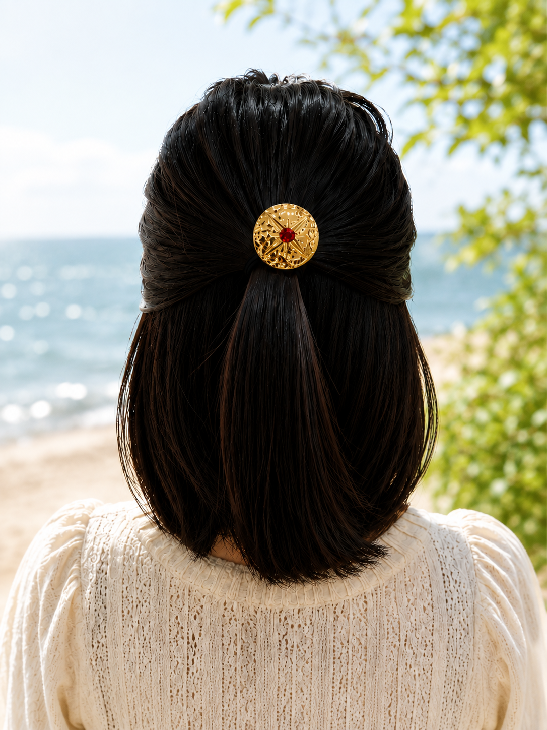 （８月新商品）【ヘアゴム】（ゴールド＆レッド）