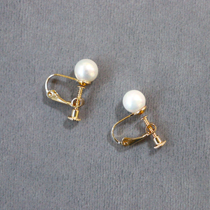 【貝殻パール】一粒イヤリング (ゴールド)
