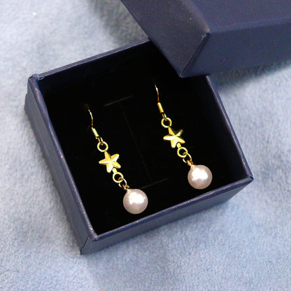 【プラスチックパール】スター＆パールドロップピアス（ゴールド）（箱つき・箱なし選択可能）