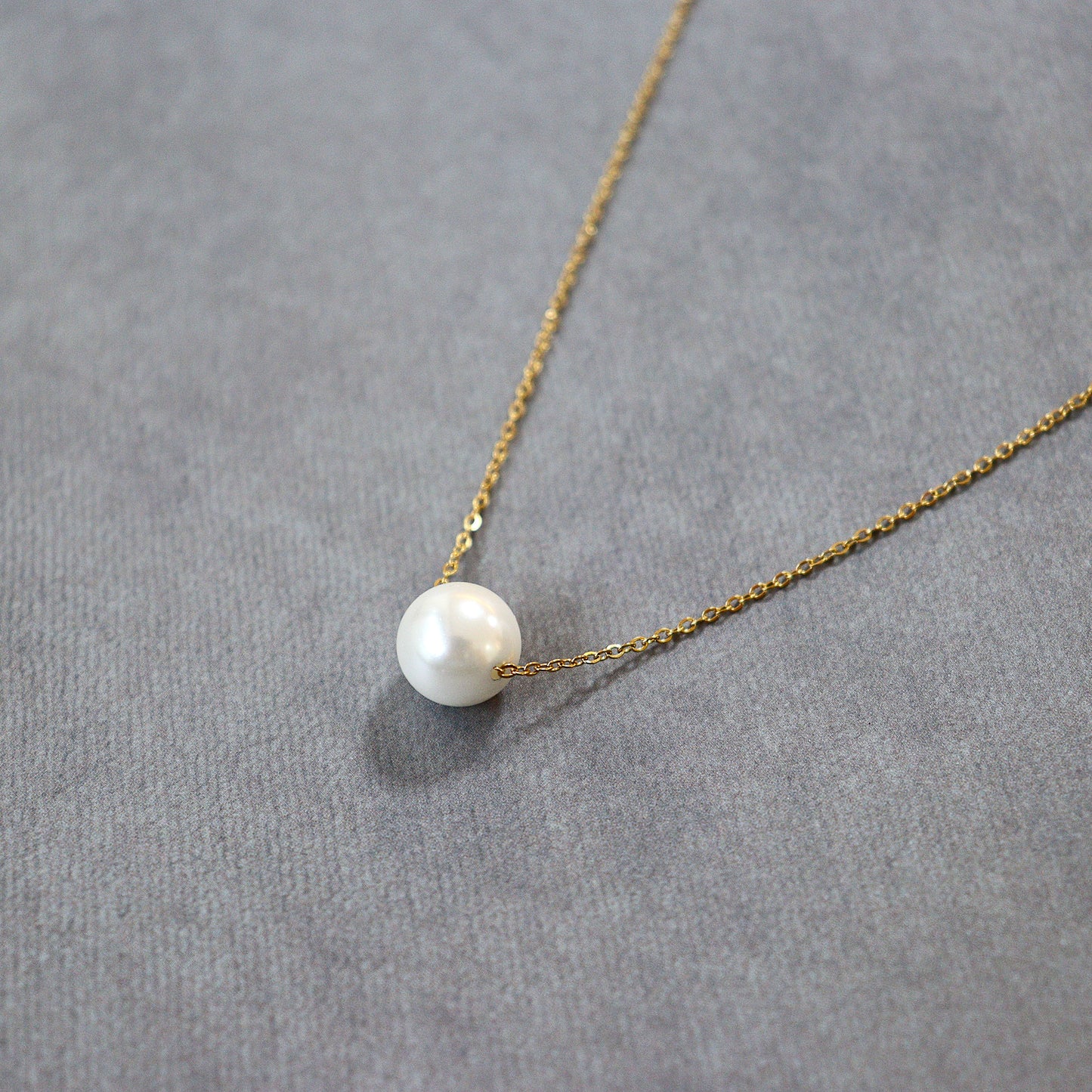 【貝殻パール】一粒ネックレス (ゴールド)