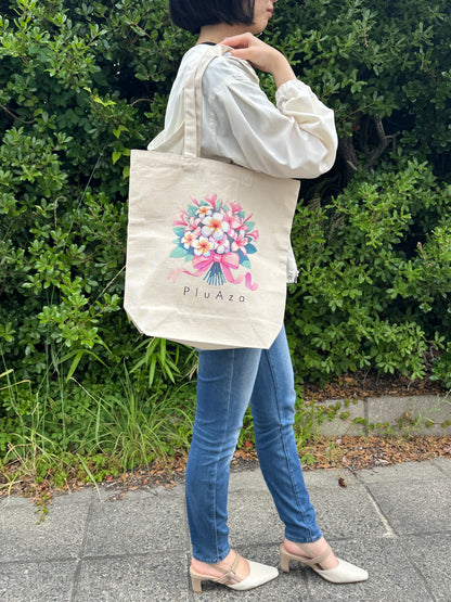 【受注生産】キャンバス厚手トート (M) / ピンク花束