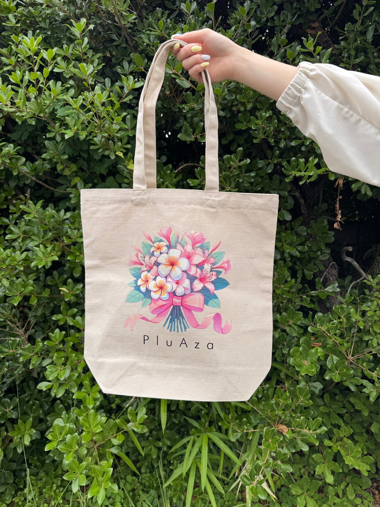 【受注生産】キャンバス厚手トート (M) / ピンク花束