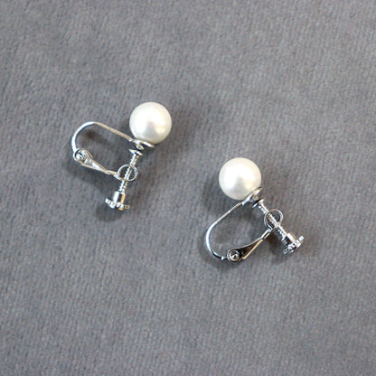 【貝殻パール】一粒イヤリング (シルバー)