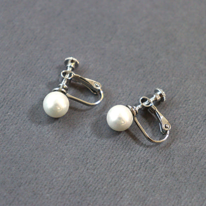 【貝殻パール】一粒イヤリング (シルバー)