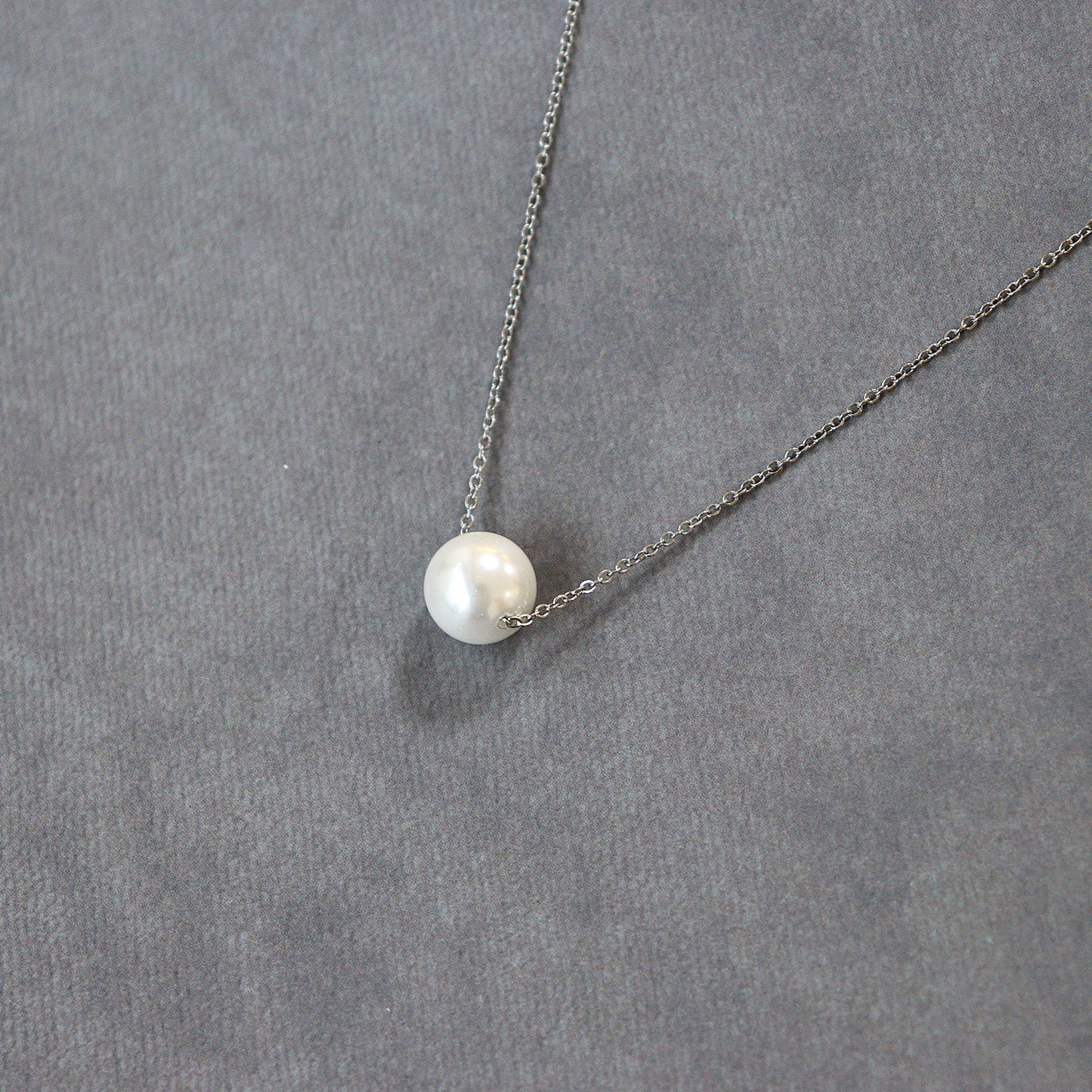 【貝殻パール】一粒ネックレス (シルバー)