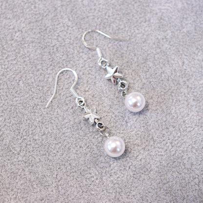 【プラスチックパール】スター＆パールドロップピアス（シルバー）（箱つき・箱なし選択可能）