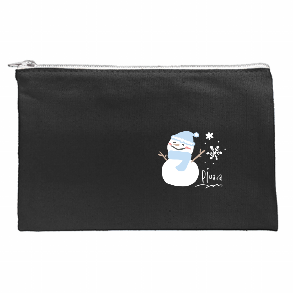 【受注生産】キャンバスフラットポーチ(S) / 雪だるま (黒生地)