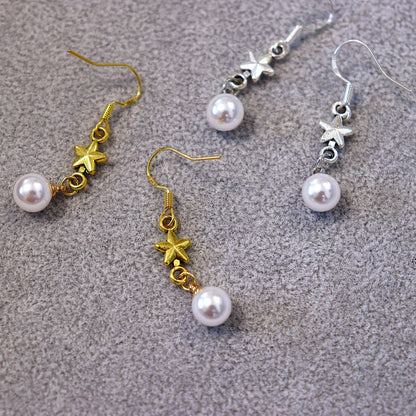 【プラスチックパール】スター＆パールドロップピアス（シルバー）（箱つき・箱なし選択可能）