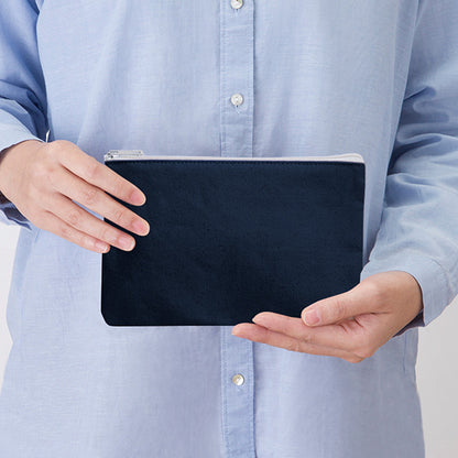 【受注生産】キャンバスフラットポーチ(S) / 雪だるま (黒生地)